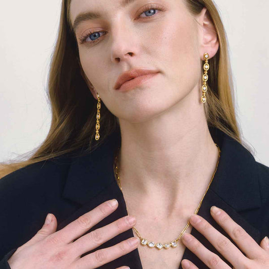 Zircon Necklace and Chain Tassel Earring Set