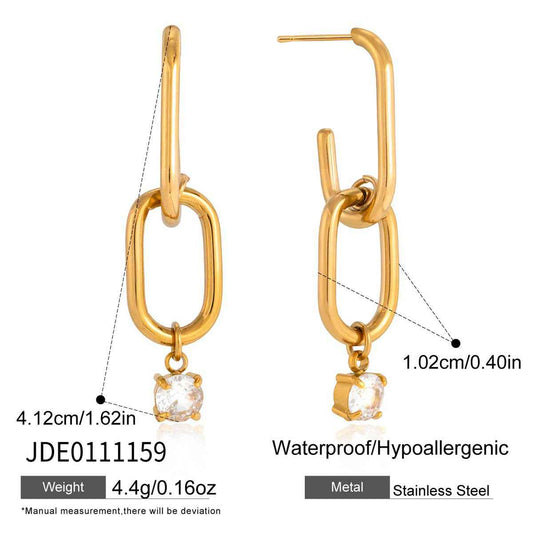 Stainless Steel Zircon Drop Hoop Earrings