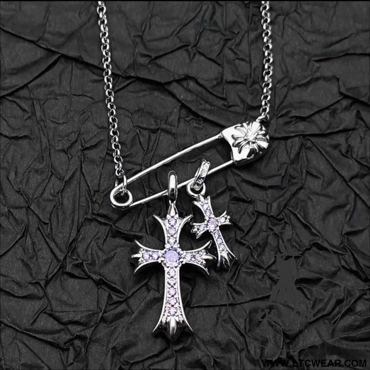 925 silver plated white gold rhinestone pin double cross pendant necklace for men and women european and american style