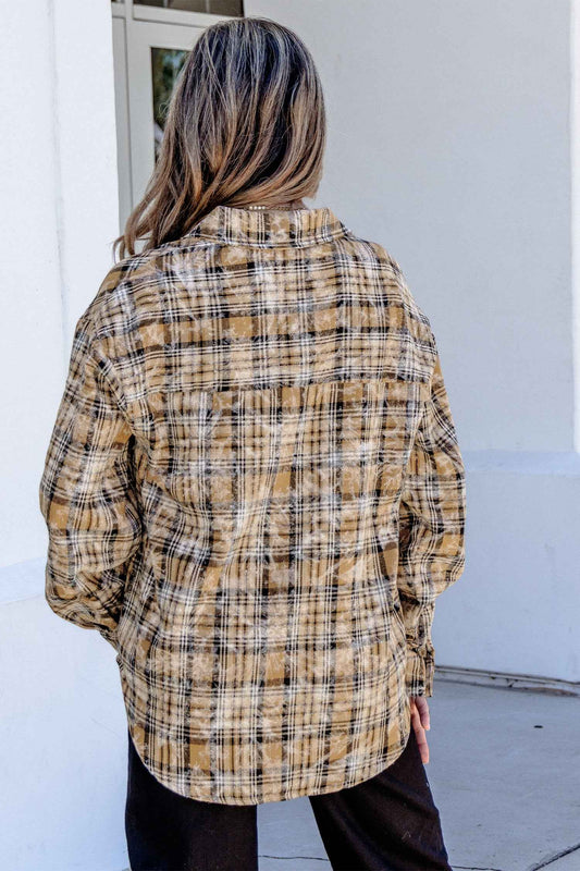 Brown Retro Plaid Long Sleeve Button Down Shirt