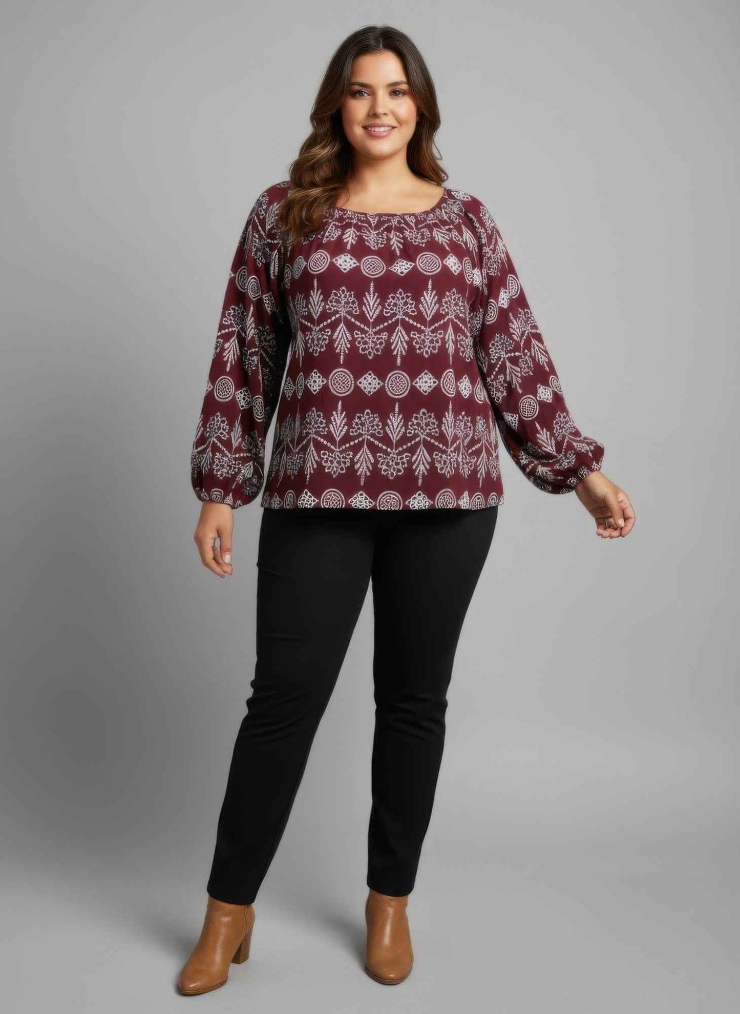 Boho Floral Print Long Sleeve Blouse