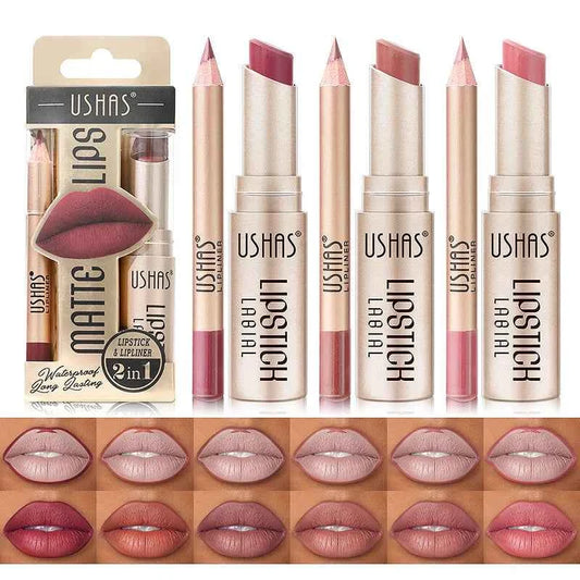 Elevate Your Look: USHAS 12-Color Lipstick & Liner Duo