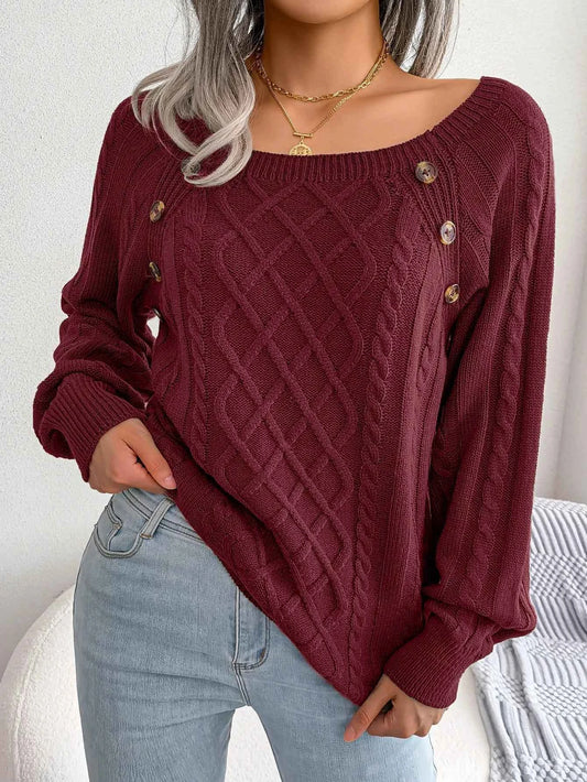 Chic Square Collar Knitted Pullover for Autumn & Winter