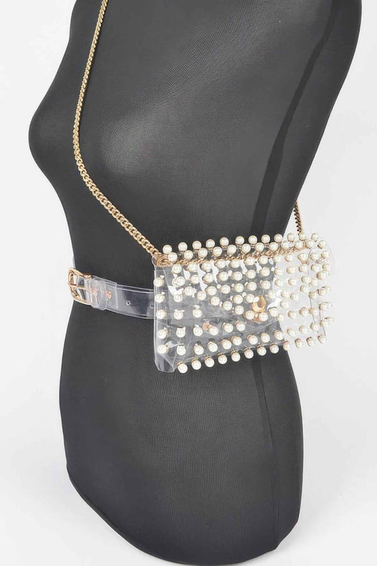 Rhinestone Clear Belt Bag W/chain