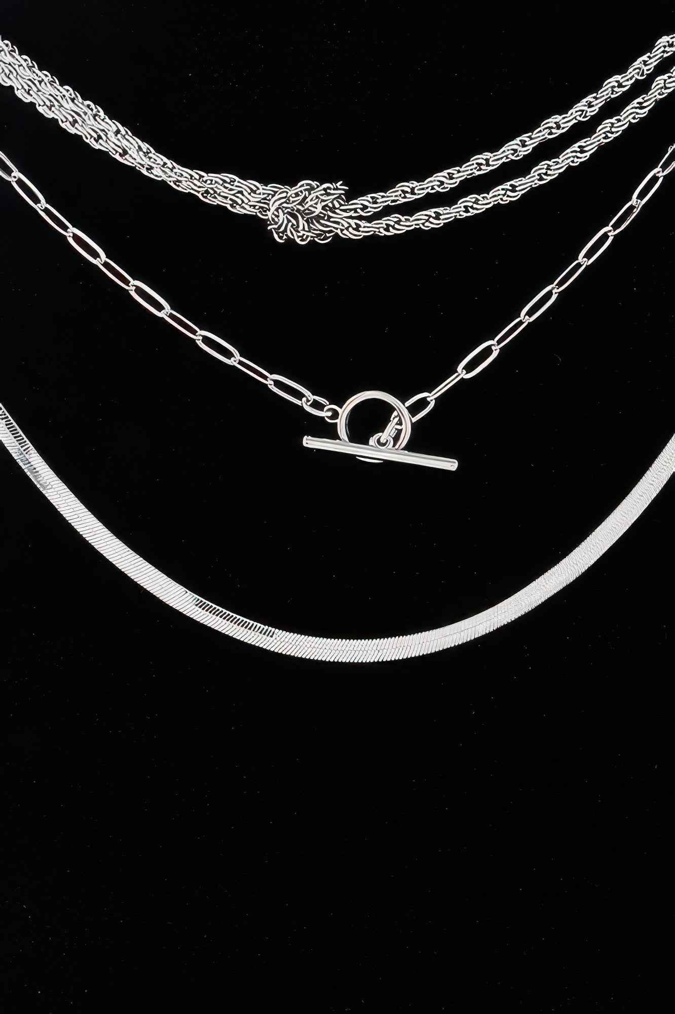 Multi Metallic Toggle Link Chain Tied Necklace