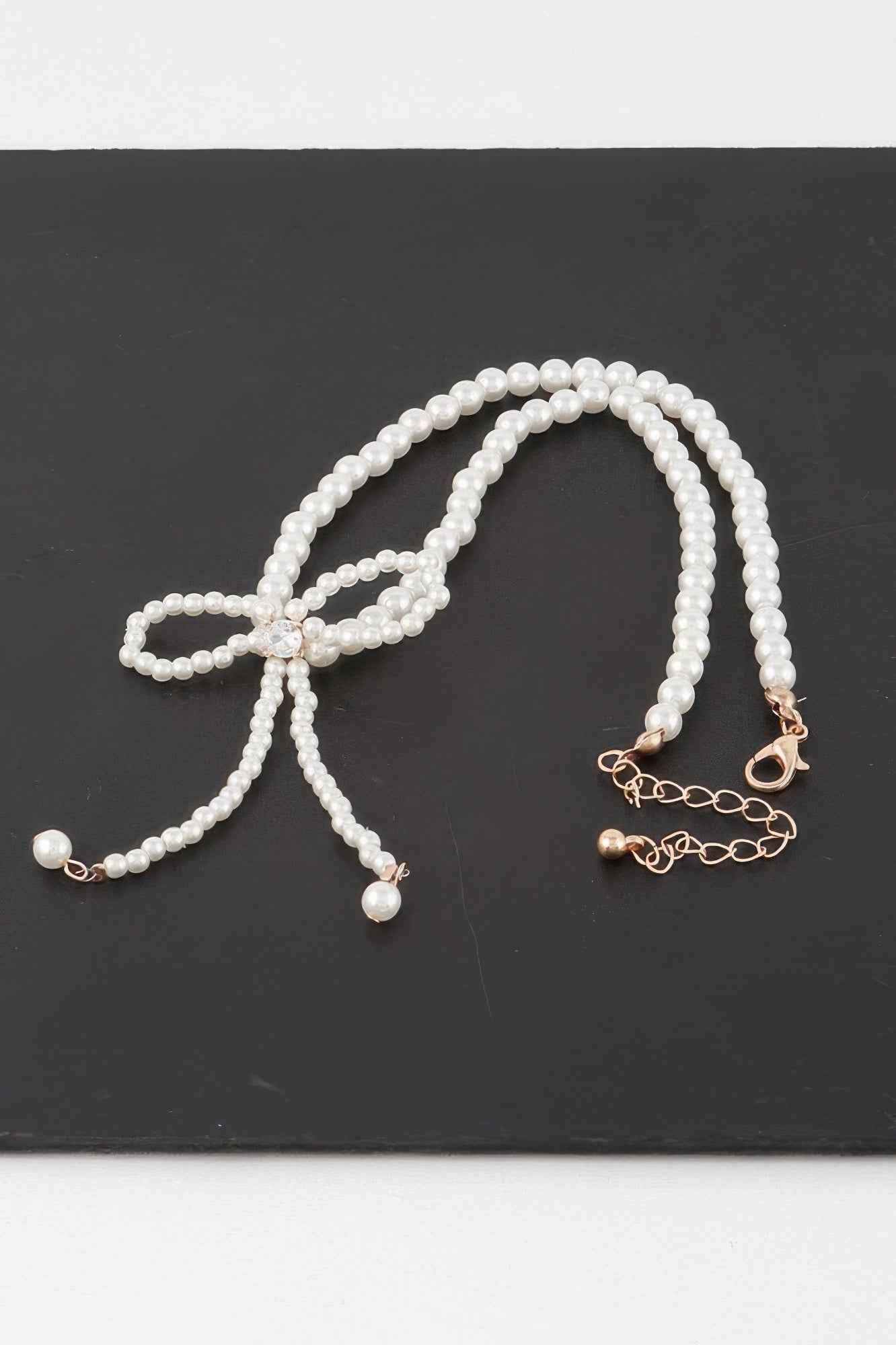 Pearled Ribbon Tie Necklace