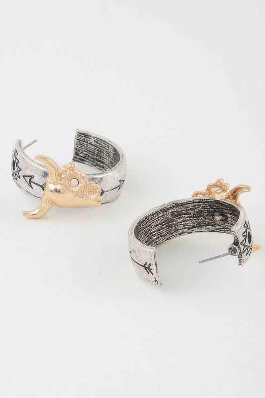 Native Flower Bull Hoop Earrings