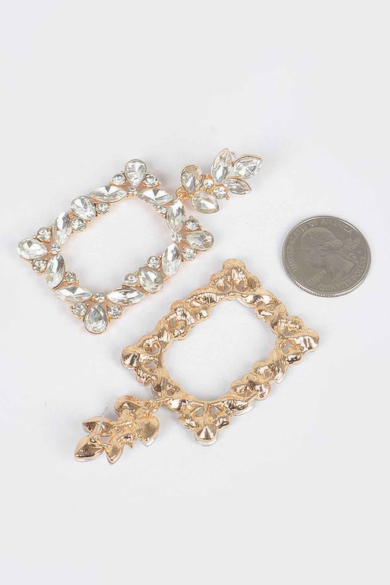 Leaf Rectangle Dangle Rhinestone Earring