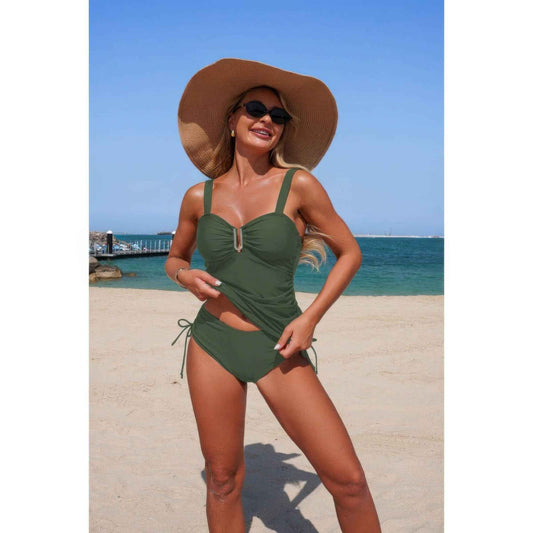 Two Pieces Solid Drawstring Padded Tankini Sets