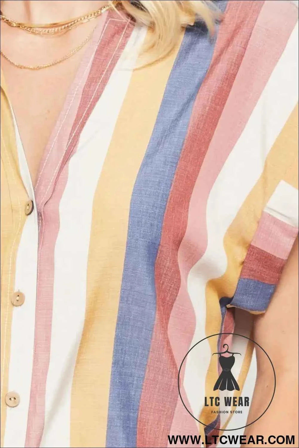 A Woven Shirt In Multicolor Striped With Collared Neckline