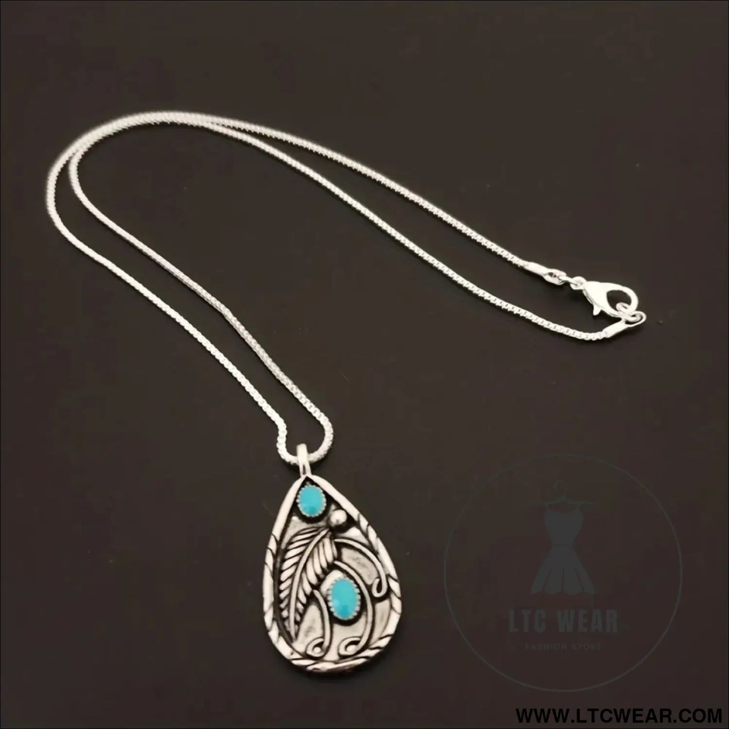 Alloy artificial turquoise teardrop pendant necklace - silver / one size
