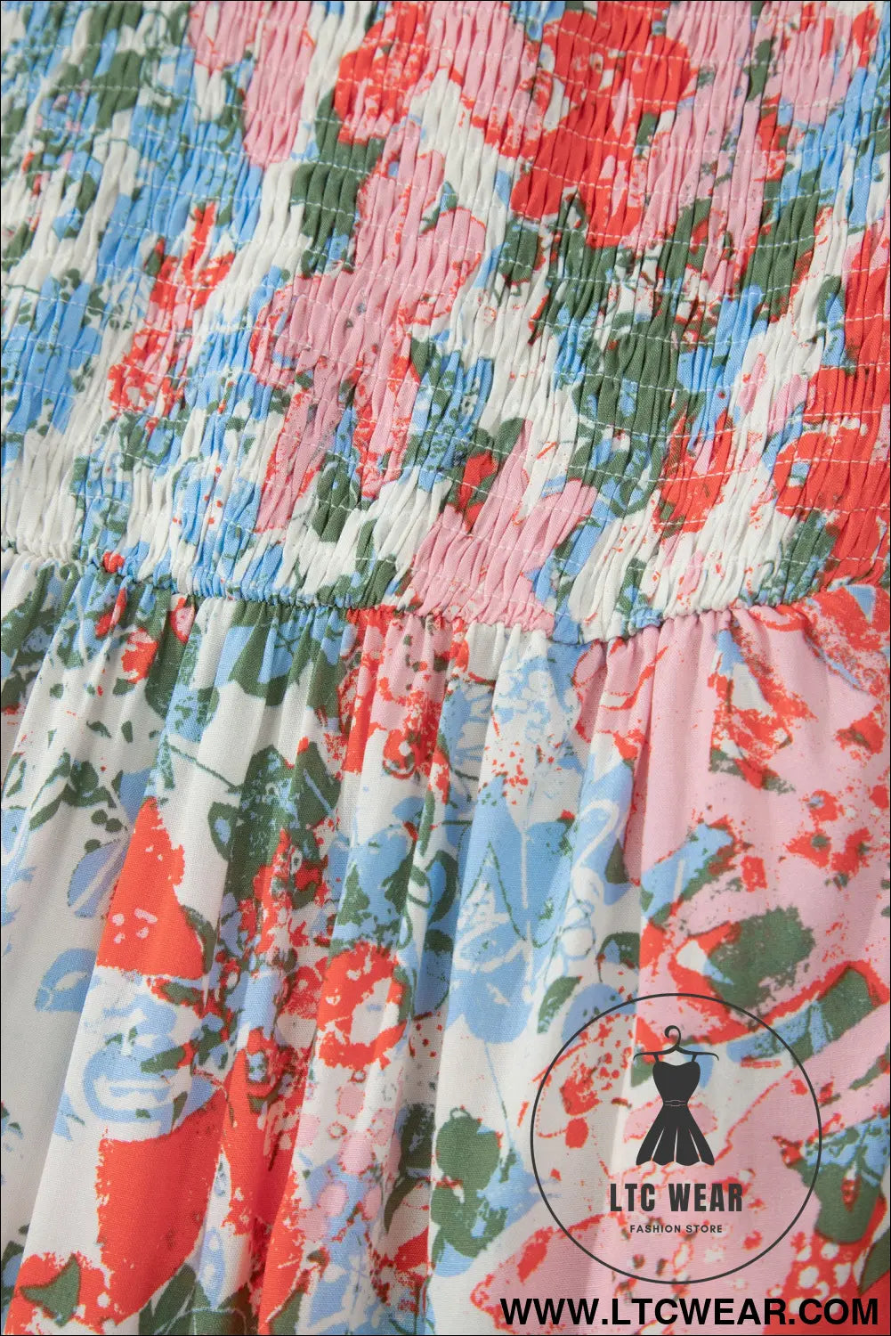 Apricot Floral Print V Neck Contrast Trim Flutter Sleeve Long Dress - L.T.C Wear Online Fashion Store