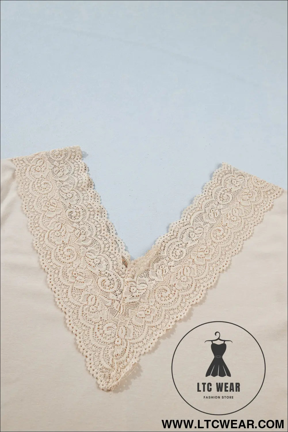 Apricot lace trim v neck long sleeve patchwork pullover top - long sleeve tops