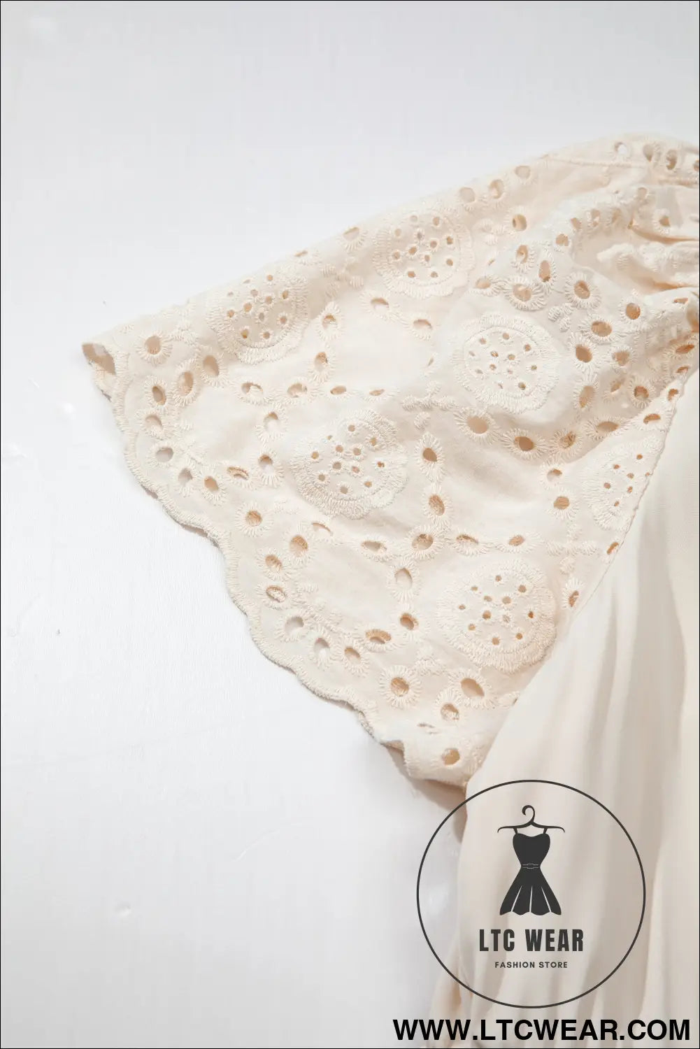 Apricot Plus Size V Neck Lacy Embroidery Patchwork Short Sleeve Maxi Dress - L.T.C Wear Online Fashion Store