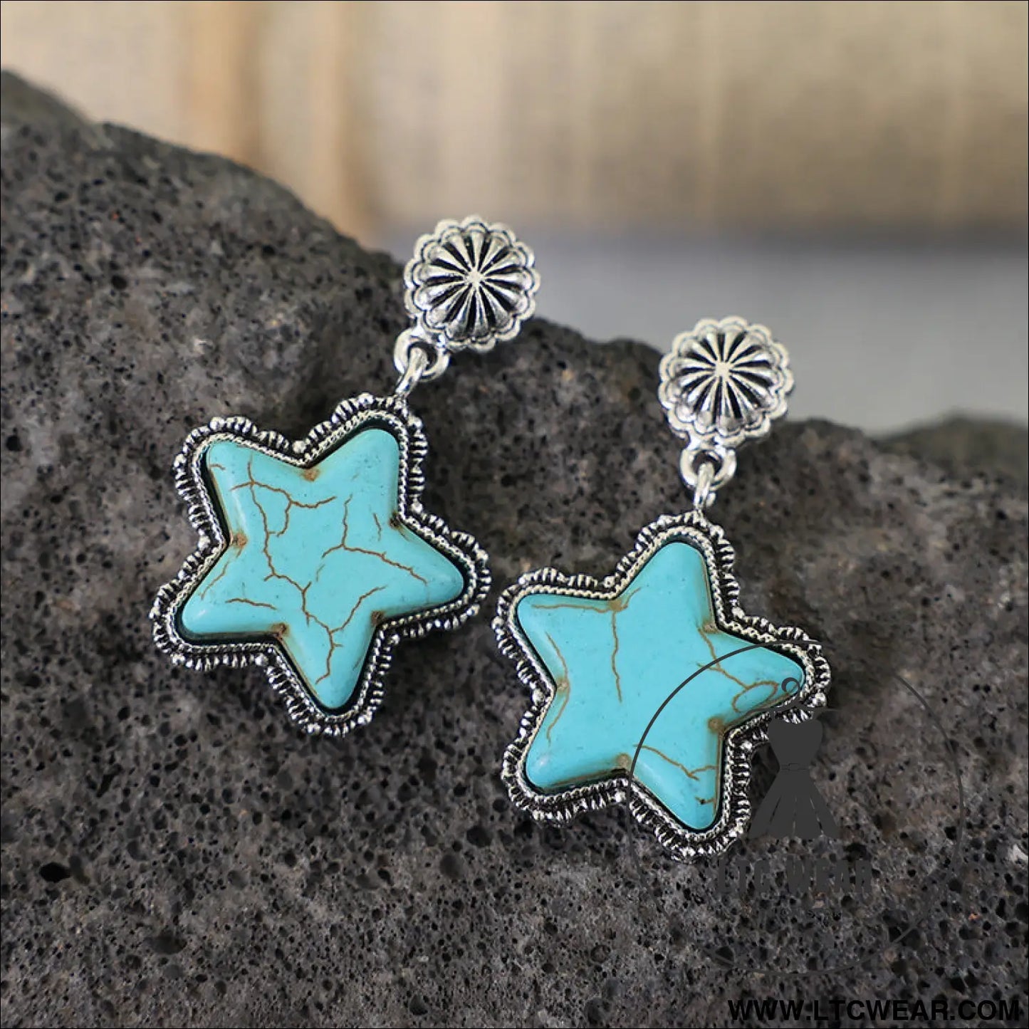 Artificial turquoise alloy star earrings - sky blue / one size