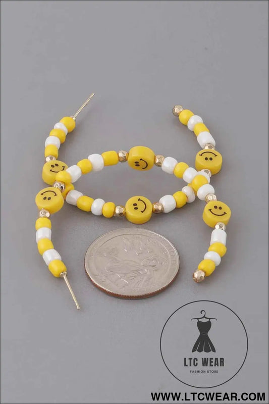 Beaded Smiley Face Hoop Earrings