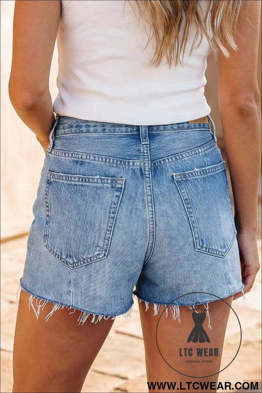 Beau Blue Acid Wash Raw Hem Denim Shorts