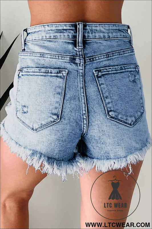 Beau Blue Distressed Acid Wash Denim Hot Shorts