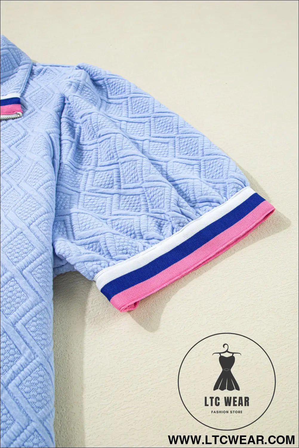 Beau Blue Striped Pop of Color Collared Checkered Textured Plus Size Dress - L.T.C Wear Online Fashion Store