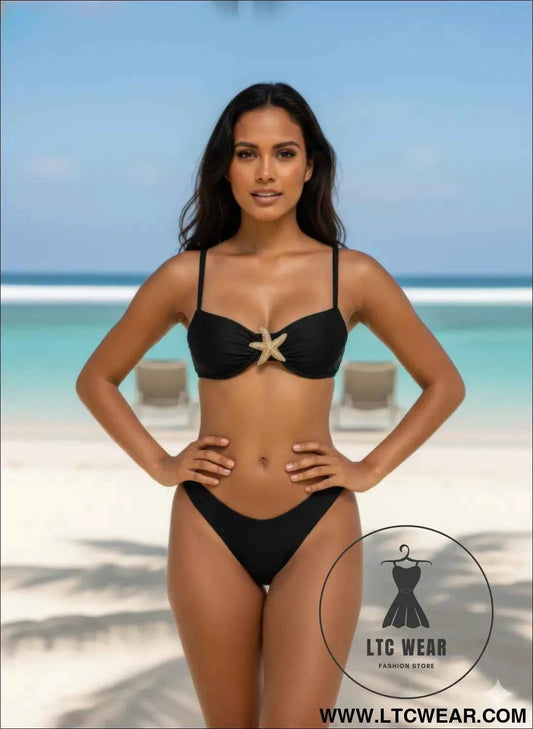 Beige Luxe Bikini Set - 3 Piece Maxi with Star Fish Design