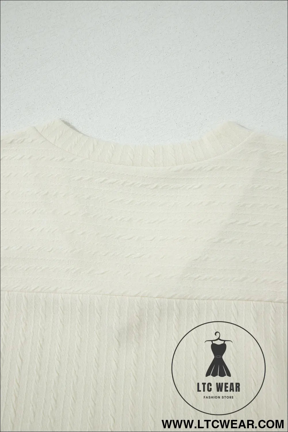 Beige Twisted Texture Knit V Neck T Shirt - L.T.C Wear Online Fashion Store