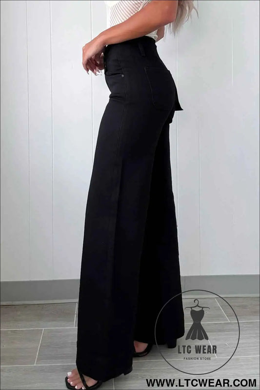 Black 2-Button High Waist Wide Leg Jeans