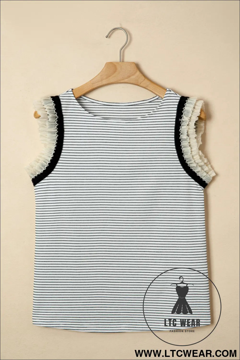 Black Stripe Contrasted Ruffle Trim Casual Tank Top - L.T.C Wear Online Fashion Store