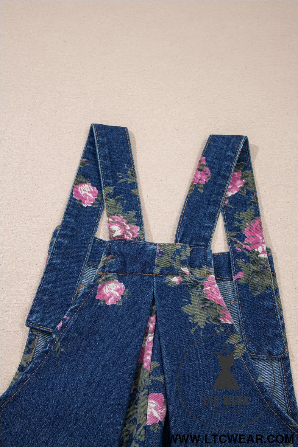 Blue Beau Floral Print Pleated High Waist Wide Leg Denim Jumpsuit - L.T.C Wear Online Fashion Store