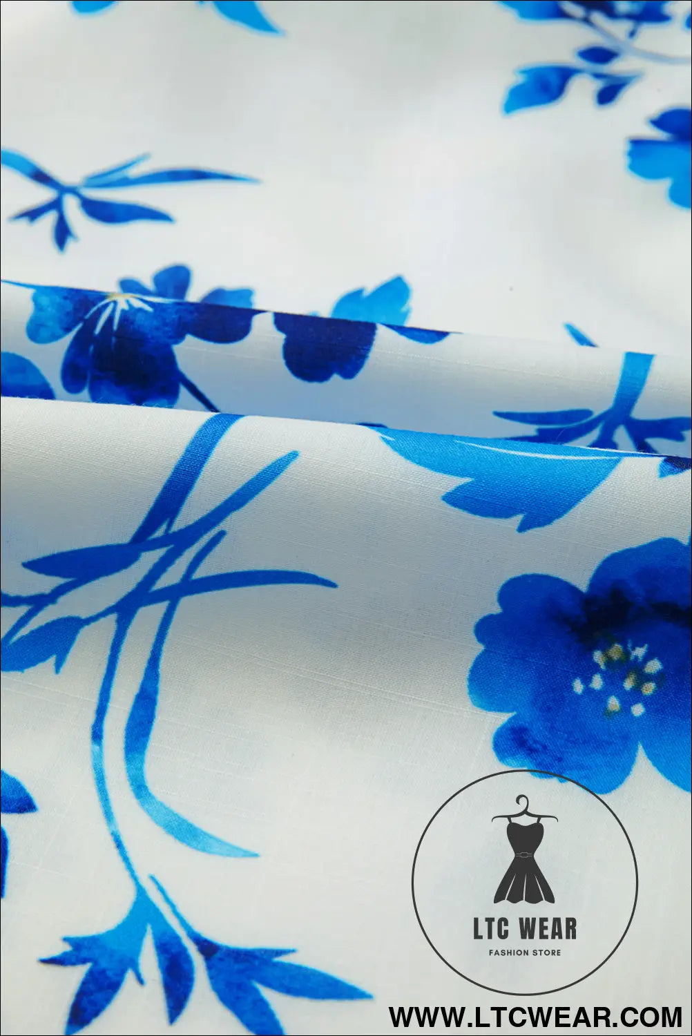 Blue Floral Long Sleeve Lace-up V Neck Blouse - L.T.C Wear Online Fashion Store