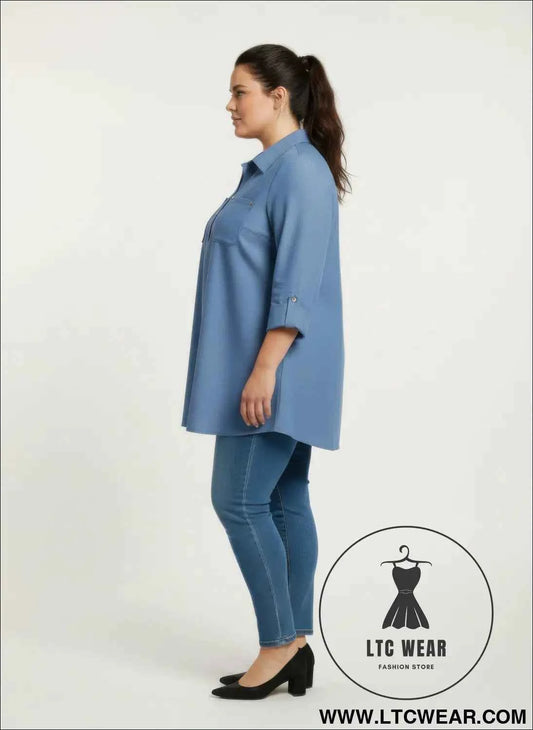 Blush Utility Blouse with Button Front and Roll Sleeve
