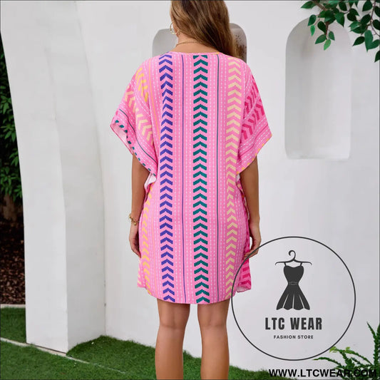 Bohemian vacation style printed sweet dress v-neck kaftan
