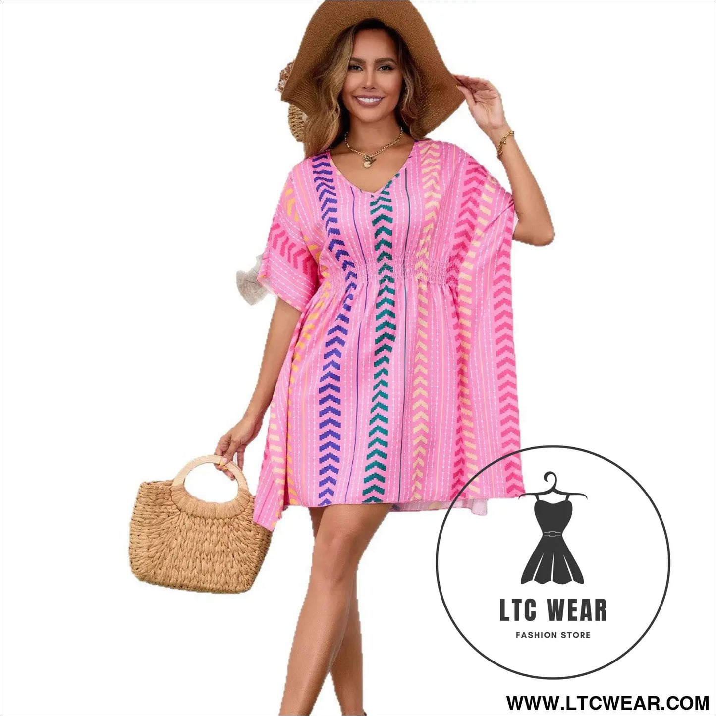 Bohemian vacation style printed sweet dress v-neck kaftan