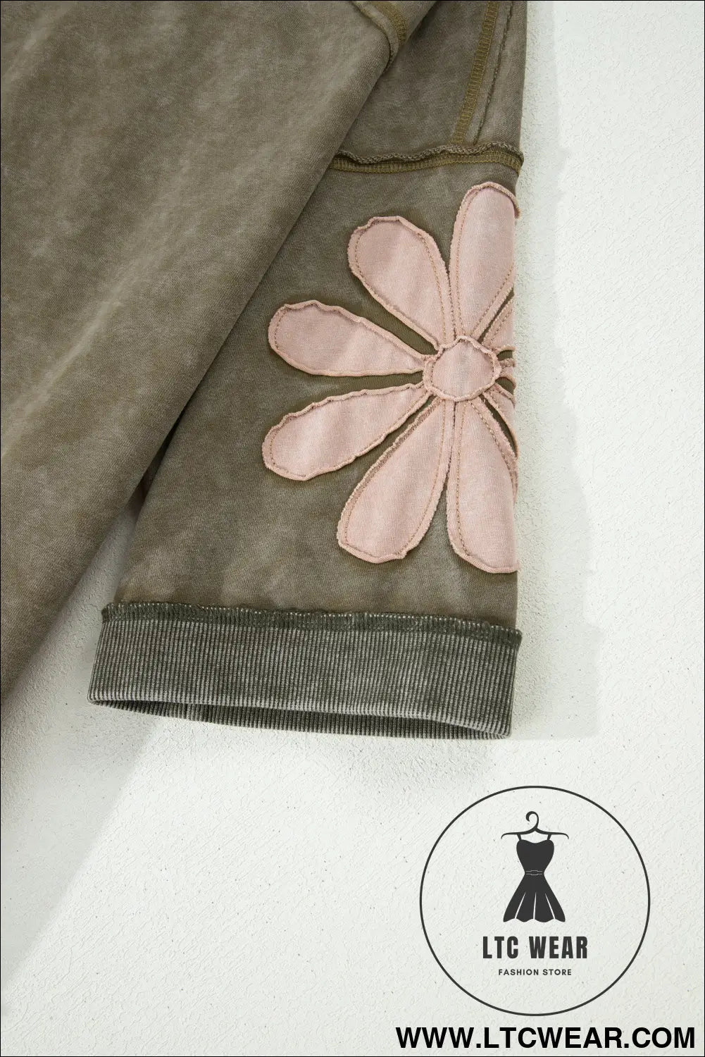 Breen Mineral Wash Raw Seam Patchwork Flower Patched 3/4 Sleeve Oversize Top - L.T.C Wear Online Fashion Store