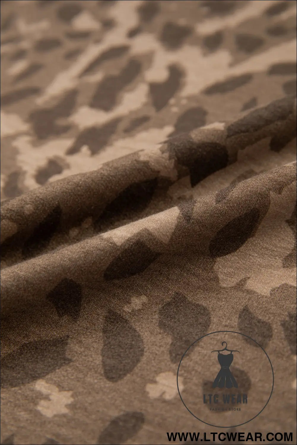 Brown Loose Contrast Striped Accent Leopard T Shirt Mini Dress with Pockets - L.T.C Wear Online Fashion Store