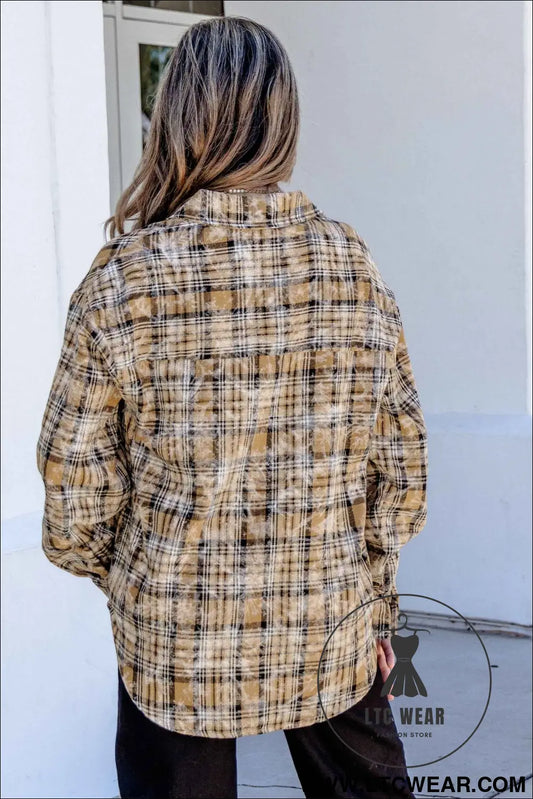 Brown Retro Plaid Long Sleeve Button Down Shirt