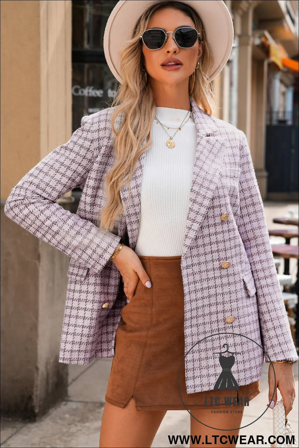 Burgundy elegant tweed plaid blazer - blazers