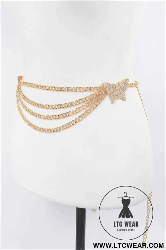 Butterfly Buckle Layered Chain Belt