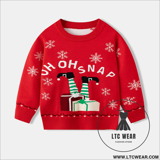 Christmas snowflake gift box baby cartoon base pullover sweater - red / 3y(90cm)