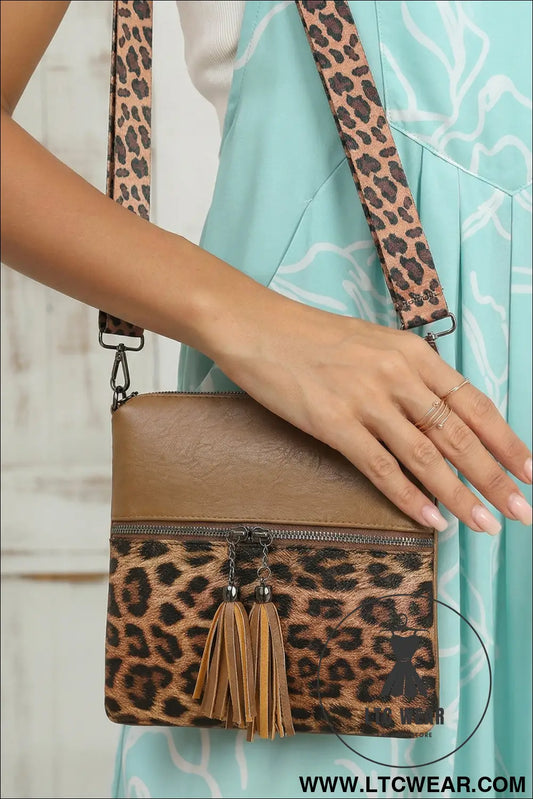 Coffee Leopard Contrast PU Leather Single Shoulder Mini Bag - L.T.C Wear Online Fashion Store