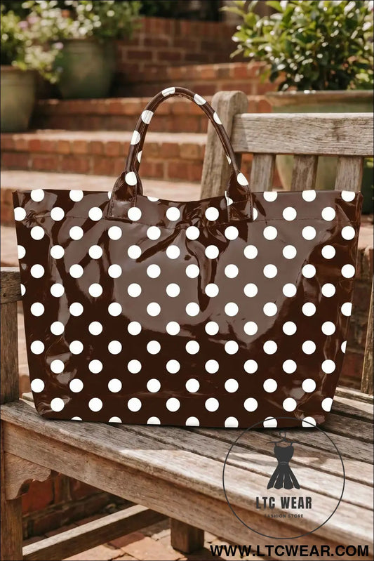 Color black Polka Dot Vinyl Glossy Tote Bag