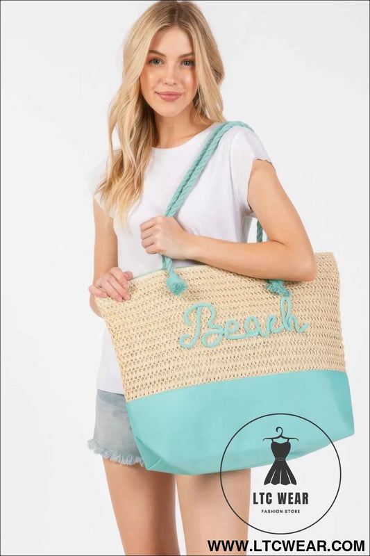Color Sewn Rope Beach Letter And Strap Crochet Fabric Tote