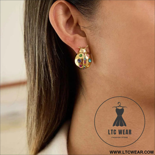Colorful Zircon Ladybug Stud Earrings