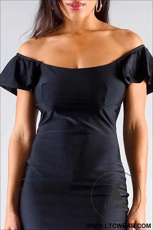Convertible Off Shoulder Ruffle Sleeve Bodycon Mini Dress