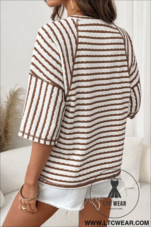 Cozy half sleeve textured knit top with stripes - tops & tees