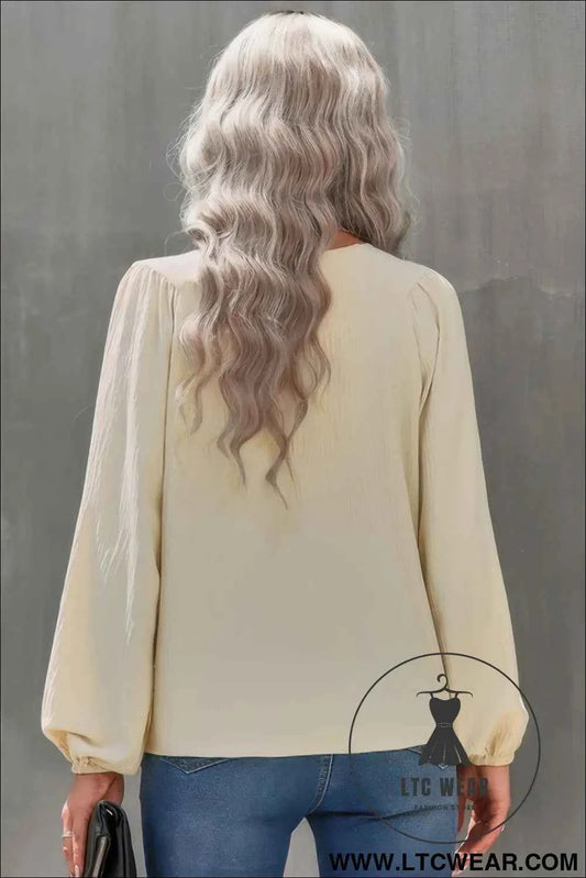 Crew Neck Solid Long Lantern Sleeve Shirt