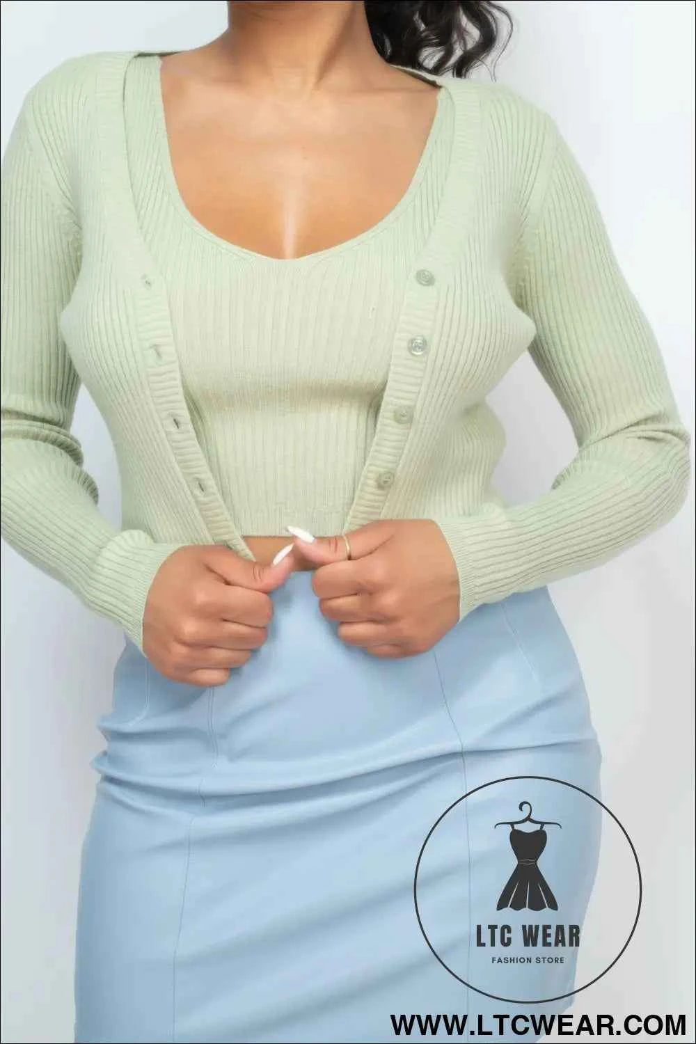 Crop Tank Top & Cardigan Sweater Set
