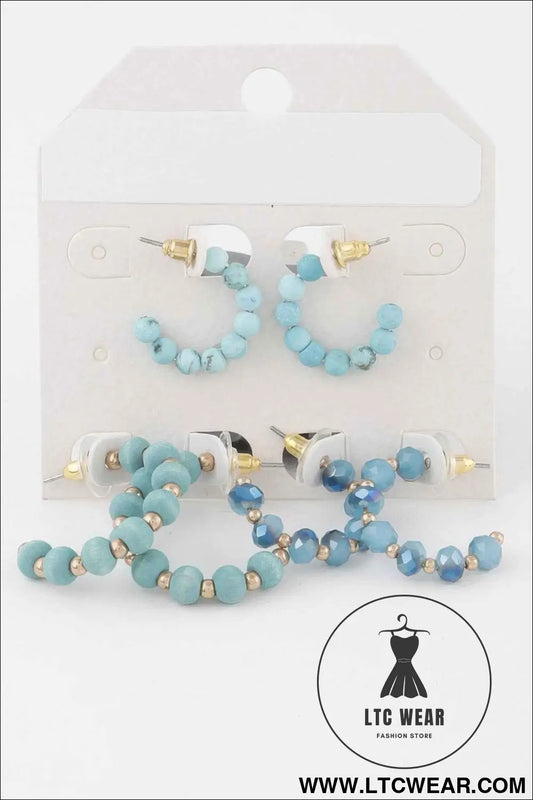 Crystal Bead Hoop Earrings Set