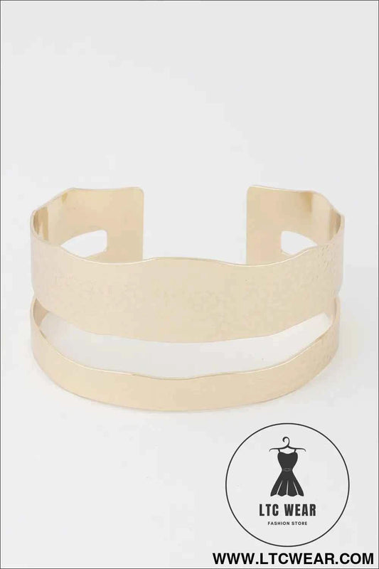 Double Hammered Open Cuff Bracelet