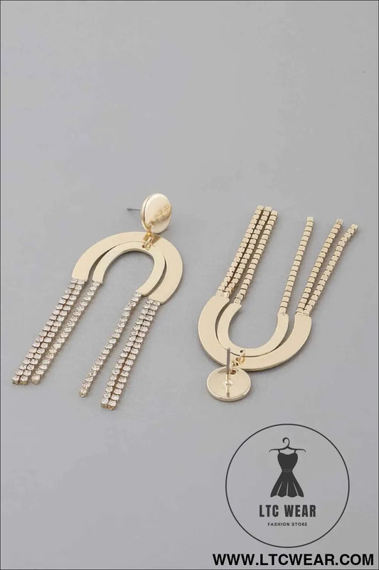 Double Rhinestone Arch Drop Earrings