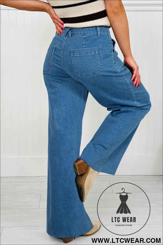 Dusk Blue Retro Washed Patch Pocket Stretchy Jeans